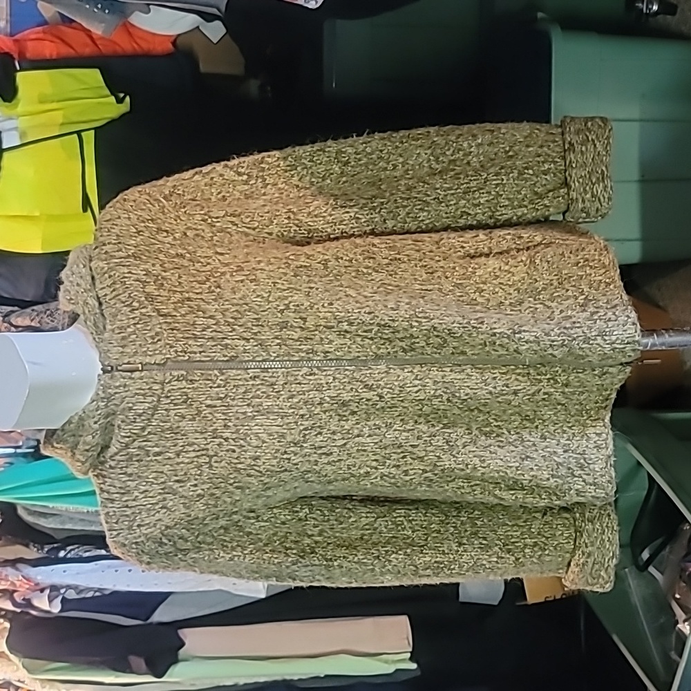 Cambridge Dry Goods Zip up Sweater with Hood. Large. Multi Colored greens.